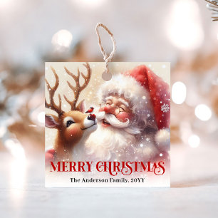 Étiquettes de cadeau de vacances de Père Noël joye