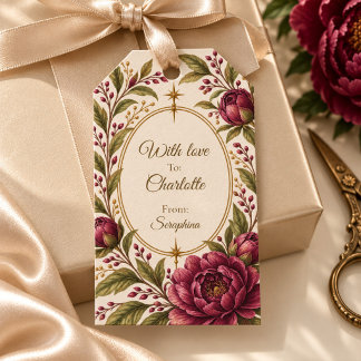 Étiquettes de cadeau florales ivoire personnalisée