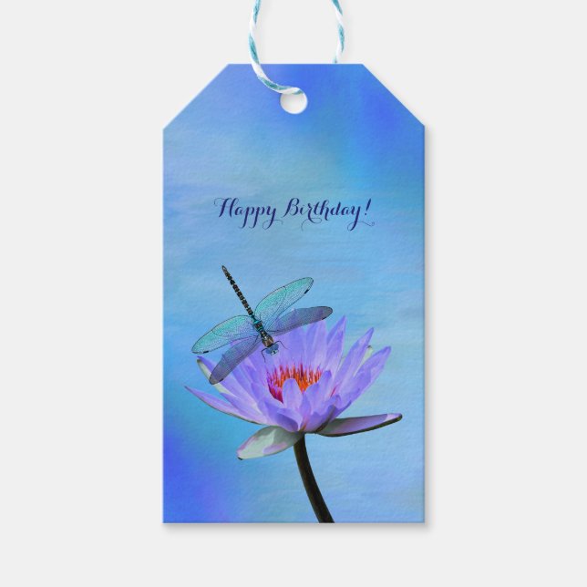 Étiquettes de Cadeau Libellule sur Nénuphar (Devant)