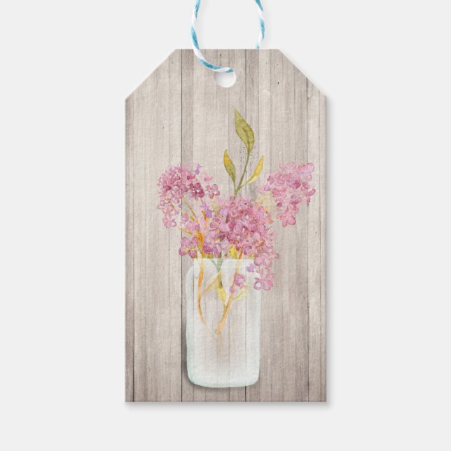 Étiquettes de Cadeau Rustique Pot Mason Fleurs Ros (Devant)