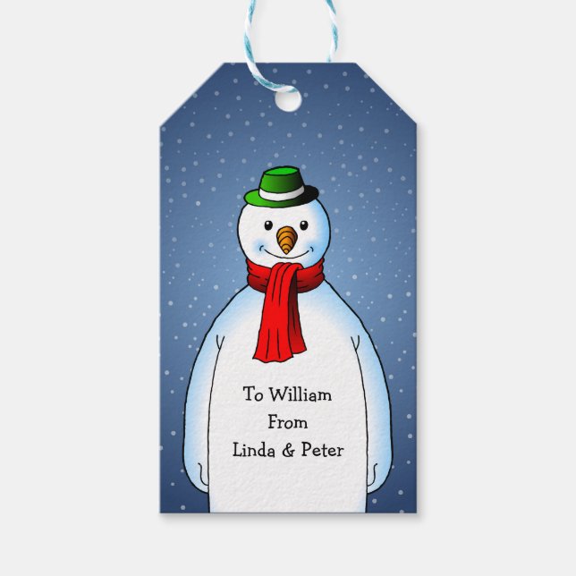 Étiquettes de cadeaux de Noël Bonhomme de neige jo (Devant)