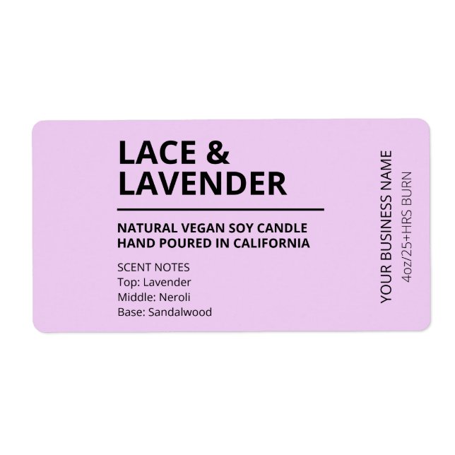 Étiquettes de chandelle violette parfumée Lavande (Devant)