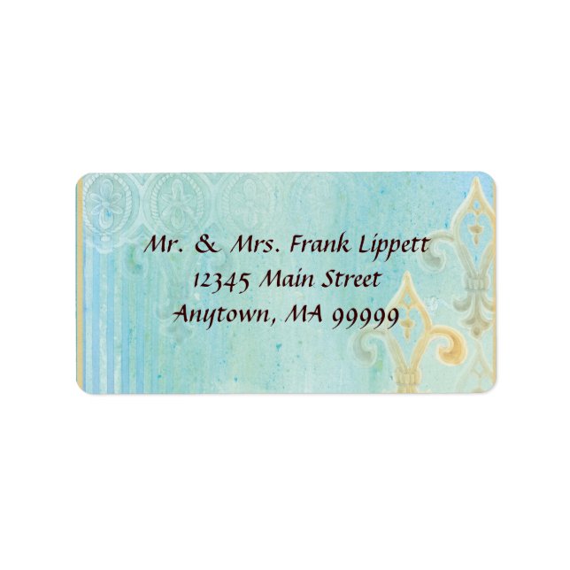 Étiquettes de courrier - Fleur di Lys Damask 2 Blu (Devant)