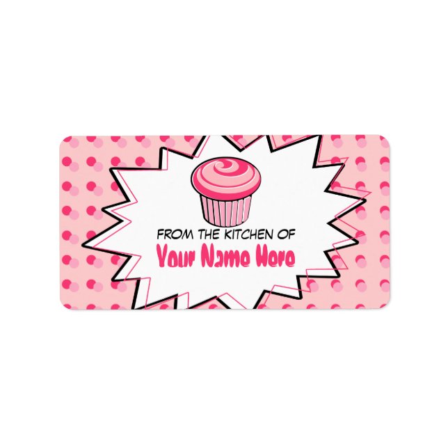 Étiquettes de cuisine - Pop Art - Cupcake rose (Devant)