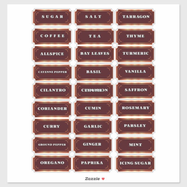 Étiquettes de cuisine pour épices et ingrédients c (Feuille)