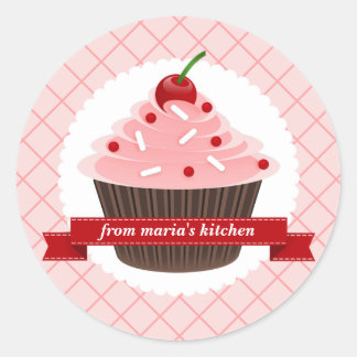 Étiquettes de cuisine ronde Cupcake rose