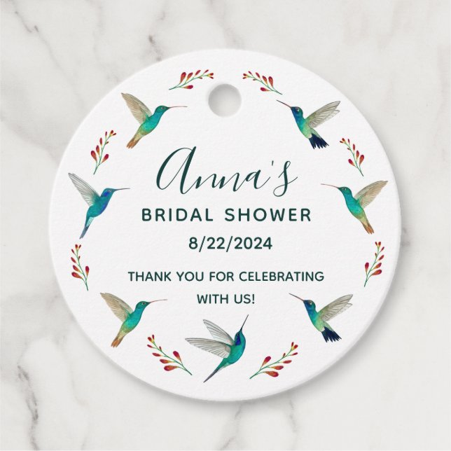 Étiquettes de faveur de douche de mariage Colibri (Devant)