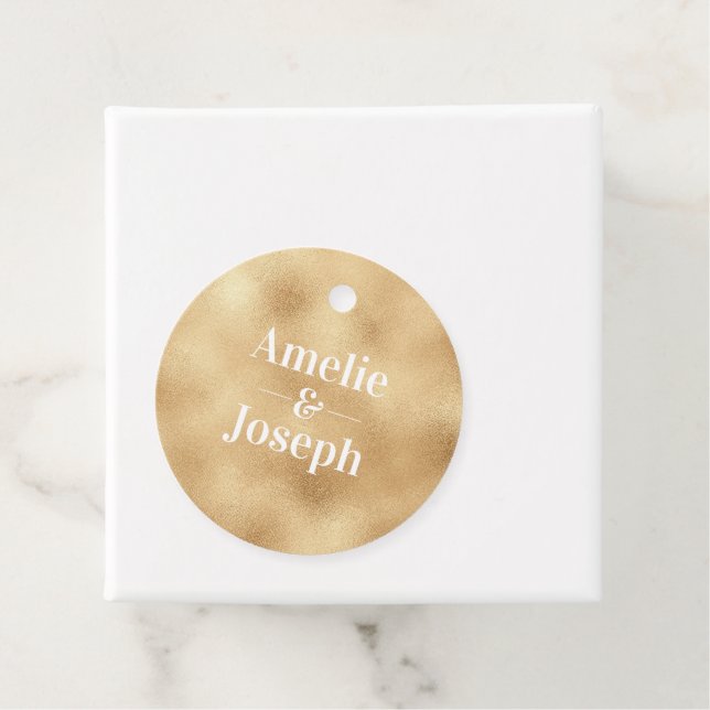 Étiquettes de faveur de mariage en or et turquoise (En situation)