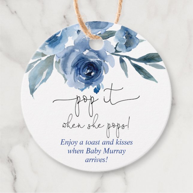 Étiquettes de faveur florales bleu marine Pop quan (Devant)