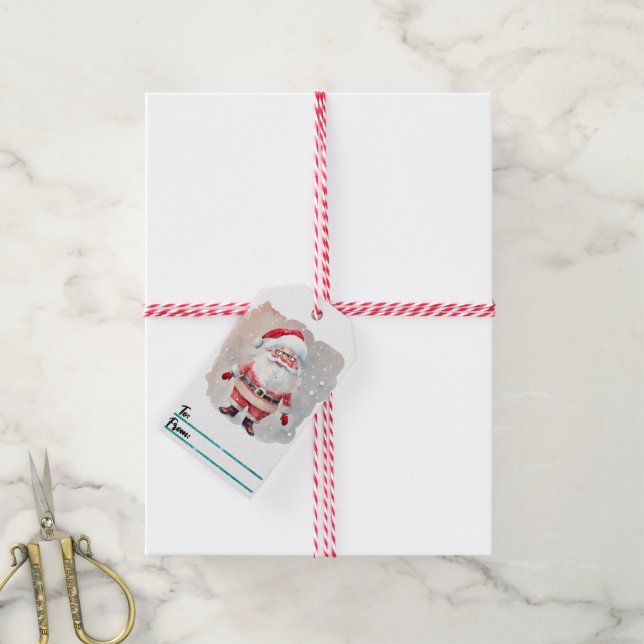 Étiquettes de fête avec joyeux Père Noël (Avec de la ficelle)
