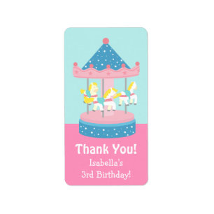 Étiquettes de fête d'anniversaire de carrousel de