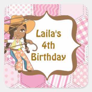 Étiquettes de fête d'anniversaire de cow-girl