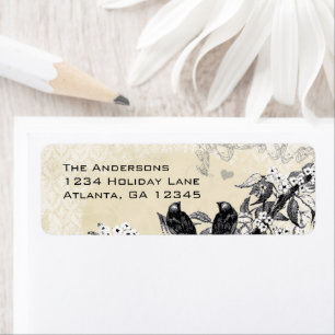 Étiquettes de fleurs dessinées à la main d'oiseaux