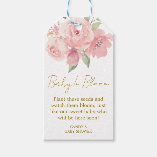 Étiquettes de graines pour Baby Shower Rose (Devant)