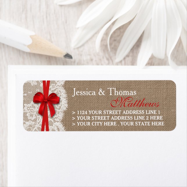 Étiquettes de la collection de Mariages Rustic Red (En situation)