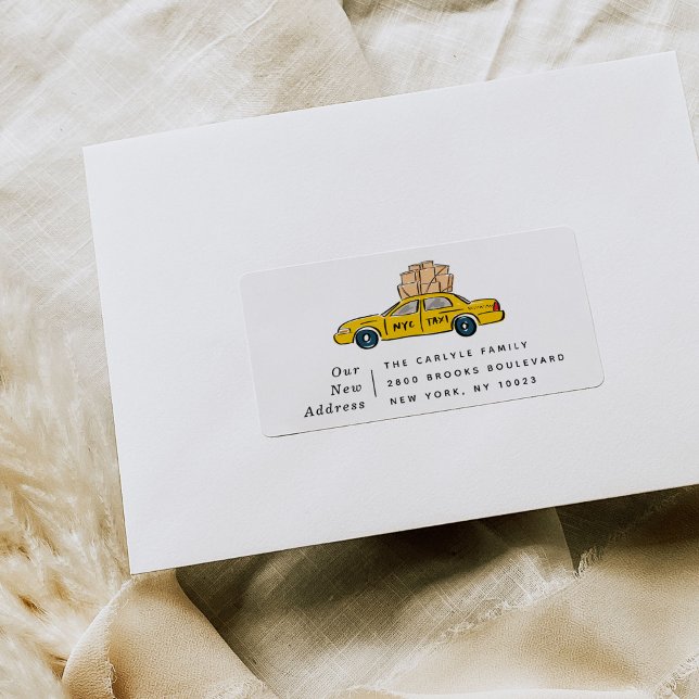 Étiquettes de l'adresse de retour du taxi jaune de (Yellow New York City taxi Our New Address moving announcement return address shipping labels.)