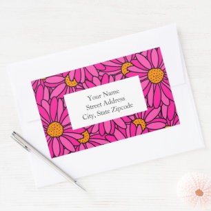Étiquettes de marguerites roses et orange