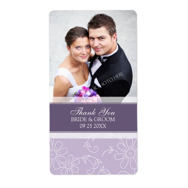 Étiquettes de mariage de photos florales violettes (Devant)