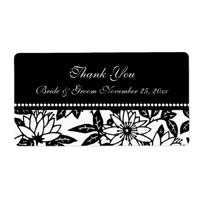 Étiquettes de mariage floral noir et blanc (Devant)