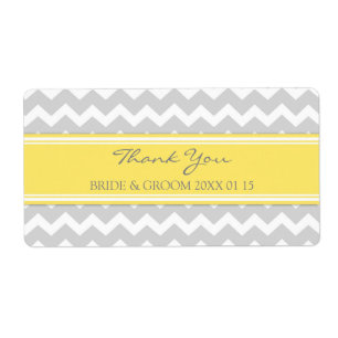 Étiquettes de mariage gris-jaune Chevron