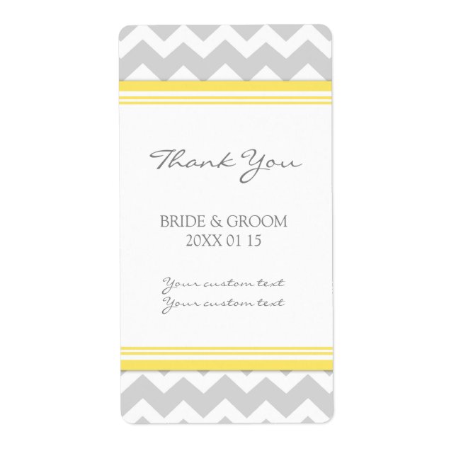Étiquettes de mariage gris-jaune Chevron (Devant)