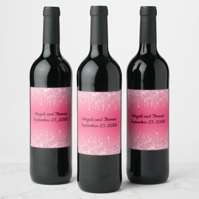 Étiquettes de mariage personnalisées rose tendance (Bouteilles)