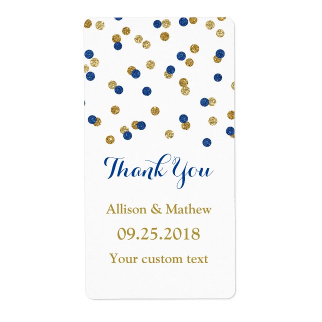 Étiquettes de mariage pour Confetti en or bleu mar (Devant)