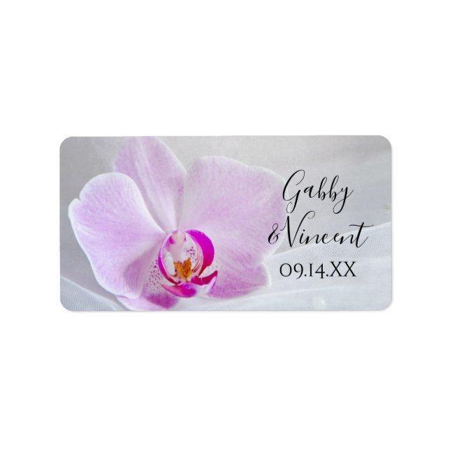 Étiquettes de mariage pour orchidée rose et voile (Devant)