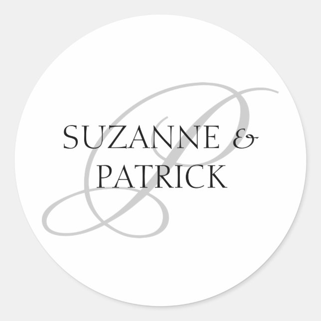 Étiquettes de monogramme de script P (Argent / Noi (Devant)