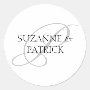 Étiquettes de monogramme de script P (Argent / Noi