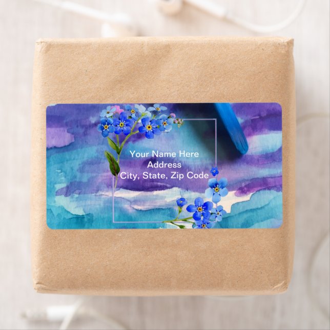 Étiquettes de Monogramme Floral Bleu (En situation)