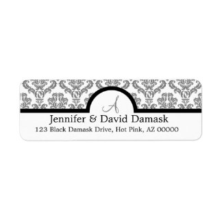 Étiquettes de monogrammes gris Damask