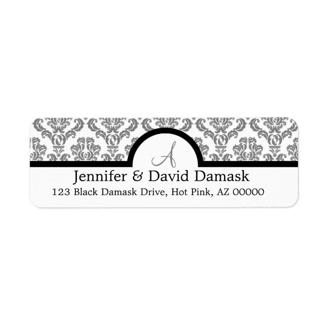 Étiquettes de monogrammes gris Damask (Devant)