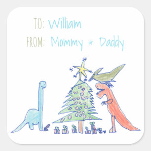 Étiquettes de Noël de vacances de dinosaure