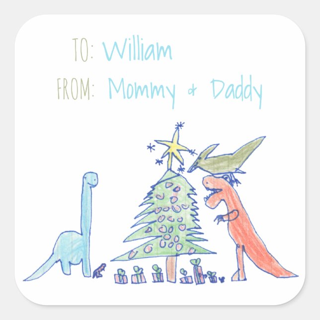 Étiquettes de Noël de vacances de dinosaure (Devant)
