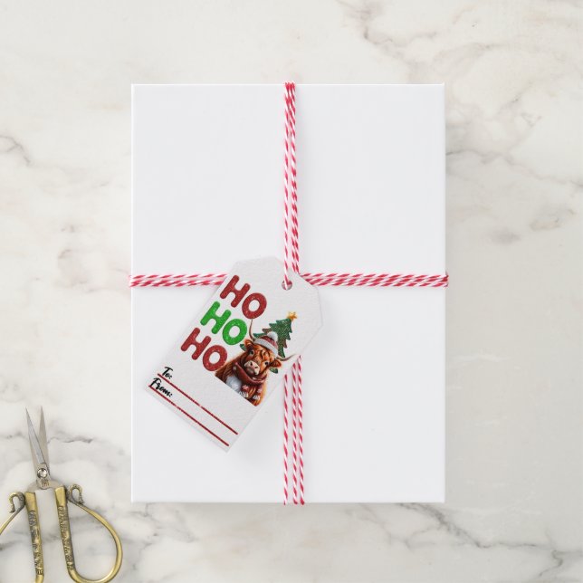 Étiquettes de Noël de vache festive (Avec de la ficelle)