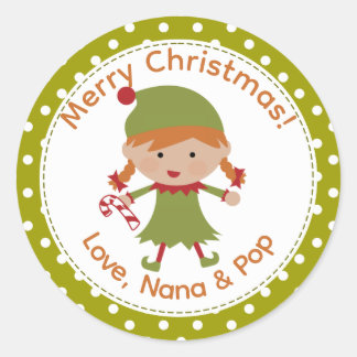 Étiquettes de Noël elfe fille aux cheveux roux 