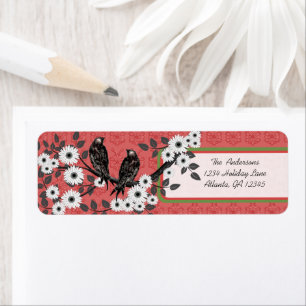 Étiquettes de Noël oiseaux vintage rouge et vert
