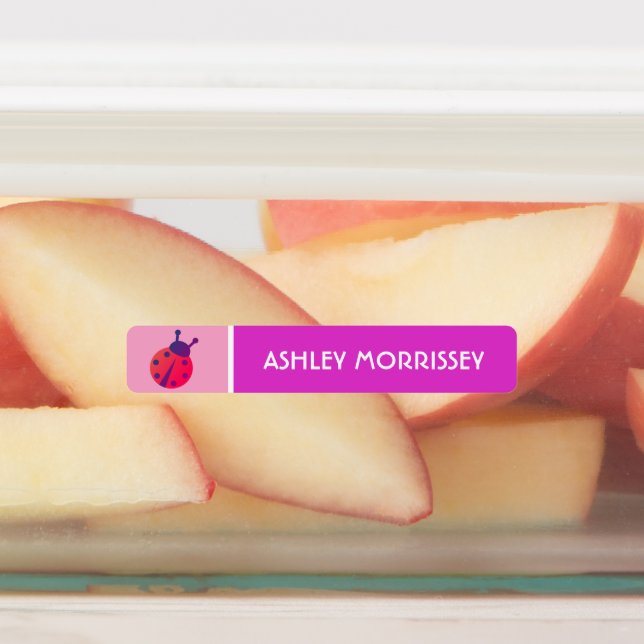 Étiquettes de nom coccinelle rose violet mignonnes (Apposé)