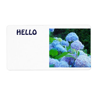 Étiquettes de nom HELLO Fleurs d'hortensia bleues