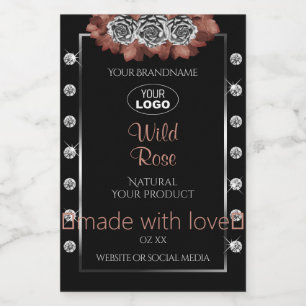 Étiquettes de produit argent rouge noir floral Bij