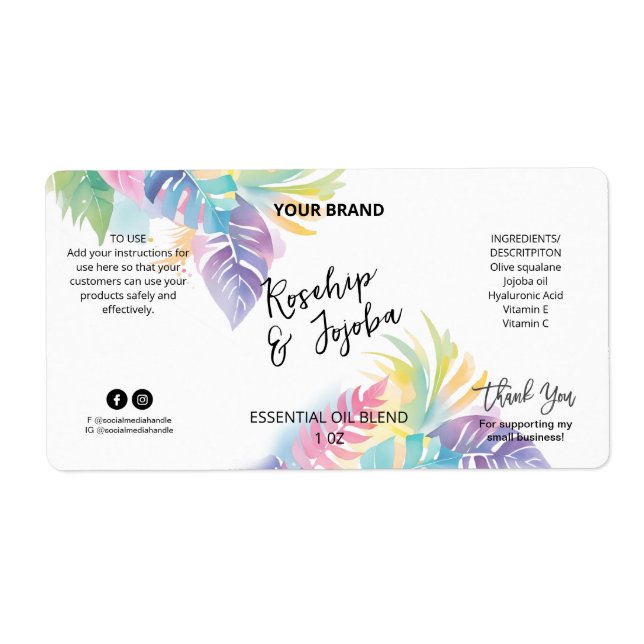 Étiquettes de produit de bouteille de gouttelette  (Devant)