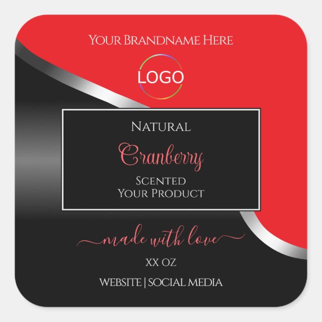 Étiquettes de produit du logo en argent rouge noir (Devant)