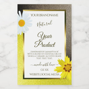 Étiquettes de produit Jaune Floral Brun Pailleté B