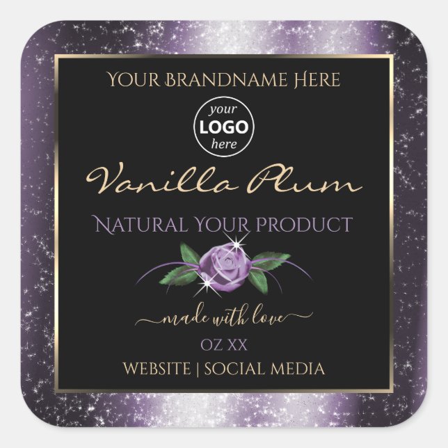 Étiquettes de produit noir violet Parties scintill (Devant)