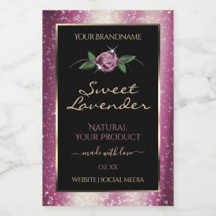 Étiquettes de produit noires avec paillettes viole