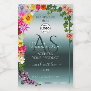 Étiquettes de produit sarcelle Fleurs colorées Log