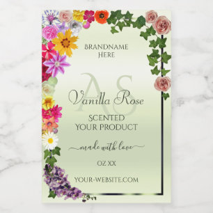 Étiquettes de produit vert pastel floral avec init