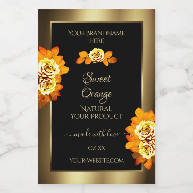 Étiquettes de produits Black Gold Blooming Orange  (Étiquettes simples)
