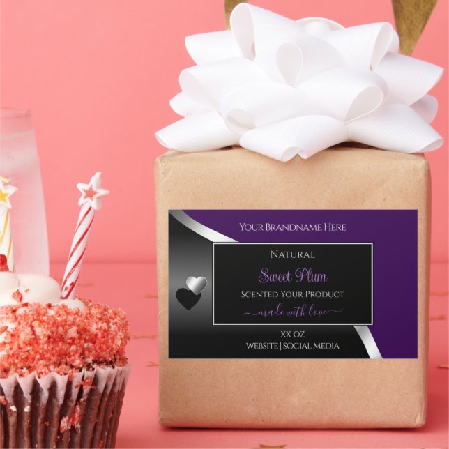 Étiquettes de produits Black Wavy Argent et Coeurs (Fête)